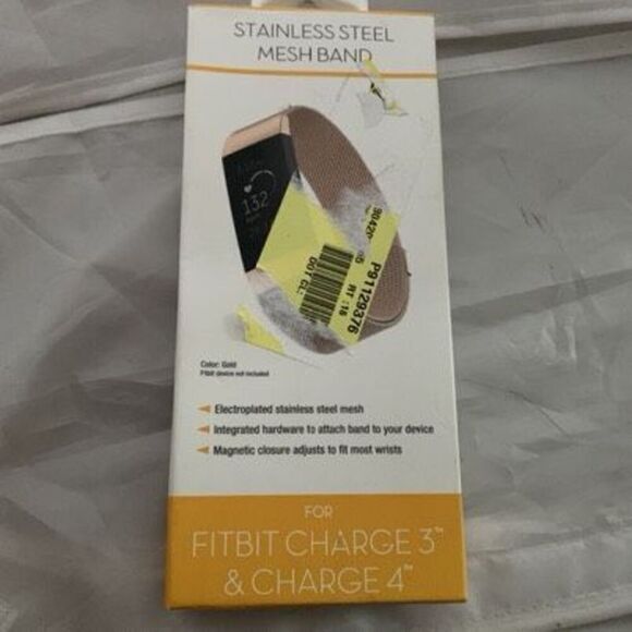 Fitbit Charge 3 & Charge 4 Gold Stainless Steel Mesh Band *New* - Picture 4 of 5